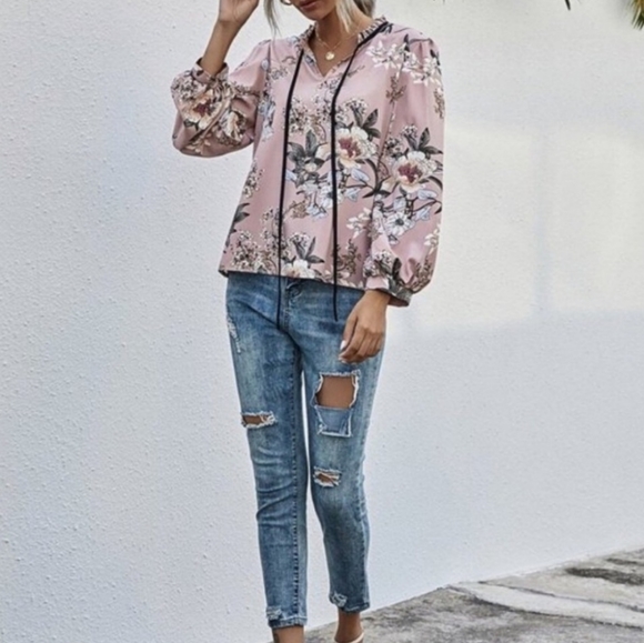 Kara and Kate blush floral print chiffon long sleeved blouse XXL - Picture 5 of 12